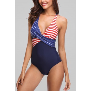 Charmleaks Women One Piece Swimwear American Flag Swimwear Striped Swimsuit Bathing Suit Push Up Beachwear Monokini Bikini